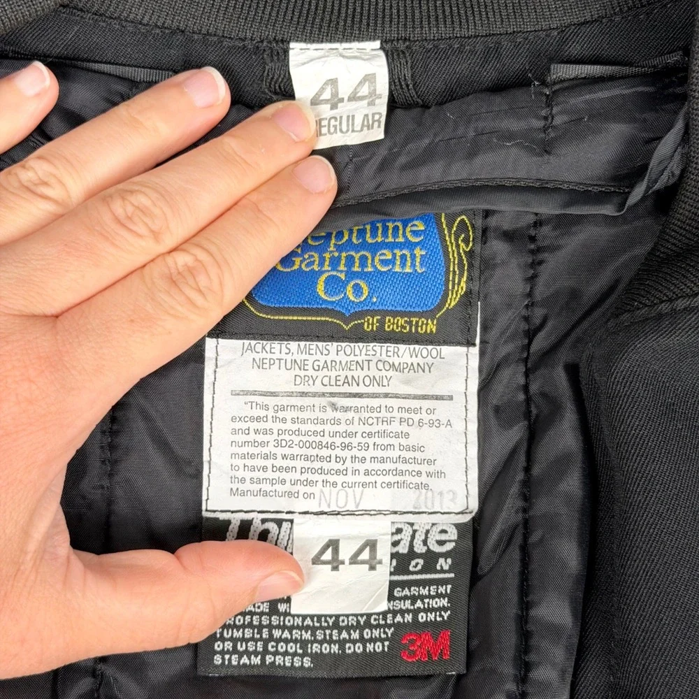 Neptune Garment Co Mens Bomber Jacket Black Wool Blend Thinsulate Size 44 Reg